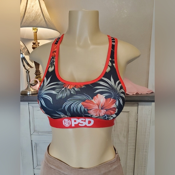 PSD Women's Tropical Floral Sports Bra - Black and Red - Picture 1 of 5